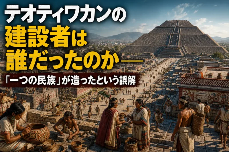 最盛期のテオティワカンで多様な住民が暮らす古代都市の復元風景。