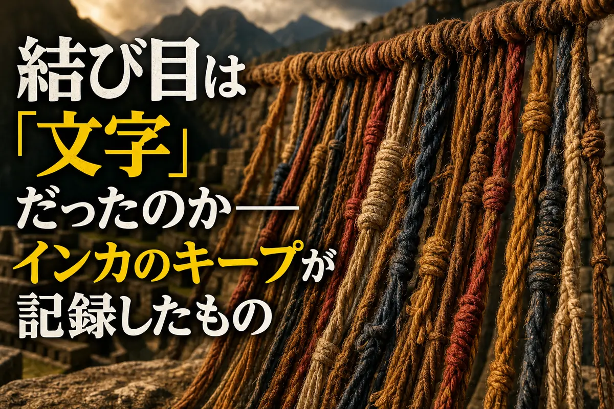 色とりどりの紐と結び目で構成されたインカのキープ。
